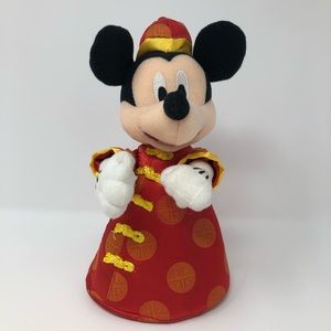 Disneyland Hong Kong Mickey Mouse Candy Holder Red Chinese Robe Zipper Pouch